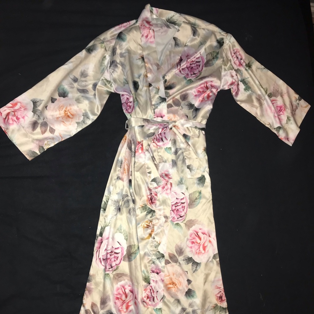 Floor Length Satin Floral Robe